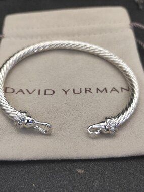 David Yurman 5mm  Silver Cable Bracelet with Hook and Diamond Accents 💎